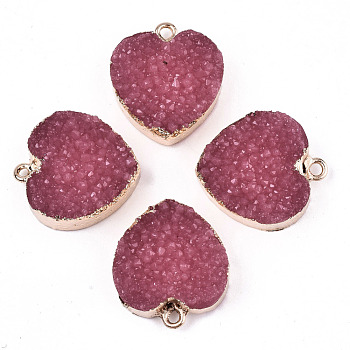 Druzy Resin Pendants, with Edge Light Gold Plated Iron Loops, Heart, Cerise, 22.5x19.5x8mm, Hole: 1.8mm