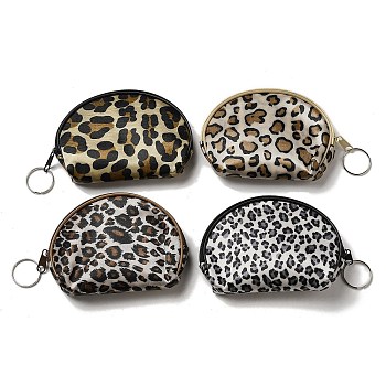 Leopard Print Cotton Cloth Wallets with Alloy Zipper, Semicircle with Iron Ring, Mixed Color, 8.5x11.5x0.95cm