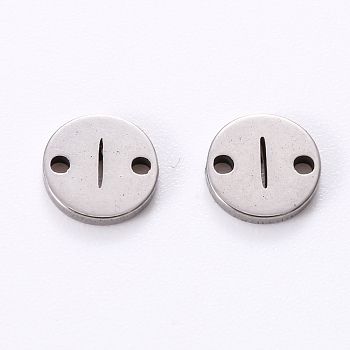201 Stainless Steel Links, Laser Cut, Flat Round with Letter, Letter.I, 6x6x1mm, Hole: 0.8mm