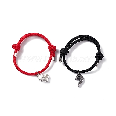 2Pcs 2 Color Crystal Rhinestone Matching Heart Charm Bracelets Set(BJEW-E011-02BS)-3
