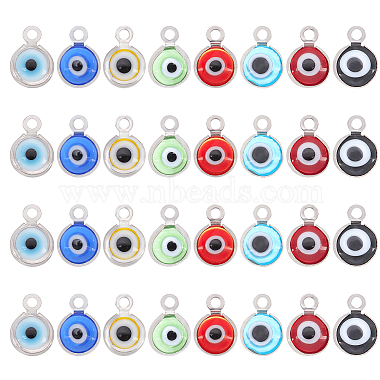 Stainless Steel Color Mixed Color Evil Eye Lampwork Charms