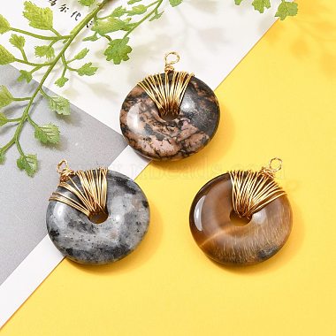 Donut/Pi Disc Natural Gemstone Pendants(PALLOY-JF00509)-3