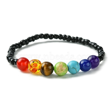 Natural & Synthetic Mixed Gemstone & Glass Seed Beaded Stretch Bracelet for Women(BJEW-JB09658)-2