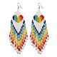 Boho Rainbow Color Seed Bead Heart Tassel Earrings(EJEW-Q380-01A)-1