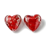 Luminous Handmade Gold Sand Lampwork Beads, Glow in the Dark, Heart, Red, 20.5x20x12mm, Hole: 1.8mm(FOIL-B001-03C)