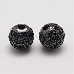 Brass Micro Pave Cubic Zirconia Beads, Cadmium Free & Lead Free, Round, Gunmetal, 8.5x8mm, Hole: 2mm(ZIRC-E110-04B)