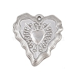 304 Stainless Steel Pendants, Sacred Heart Charm, Stainless Steel Color, 20.5x19x2mm, Hole: 1mm(STAS-D264-06D-P)