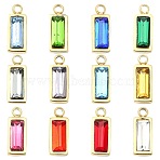 12Pcs 12 Colors Real 14K Gold Plated 304 Stainless Steel Charms, with Glass, Rectangle, Mixed Color, 11x4x3.5~4mm, Hole: 1.4mm, 1pc/color(STAS-CJ0002-57)