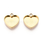 304 Stainless Steel Connector Cabochon Settings, Heart, Ion Plating(IP), Real 18K Gold Plated, Tray: 8x10mm, 12x11.5x2mm, Hole: 1.4mm(X-STAS-N115-39G)
