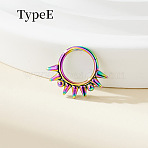 316 Surgical Stainless Steel Spike Hoop Nose Rings, Cone, Rainbow Color, 10mm, Pin: 1.2mm(WG34C30-18)