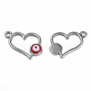 201 Stainless Steel Enamel Pendants, Heart with Evil Eye, Stainless Steel Color, Dark Red, 15x17x3mm, Hole: 1.6mm(STAS-N087-54-01P)