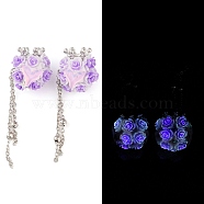 Handmade Luminous Polymer Clay Rhinestone Beads, with Glitter, Resin & Acrylic & Glass Cabochon & Alloy Chain, Glow in the Dark, Rose with Crown & Fishtail, Medium Purple, 58~66mm(CLAY-H003-09P-01)