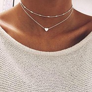 Alloy Pendant Necklaces for Women, Platinum, Heart, 11.61 inch(29.5cm)(WGA6E2A-06)