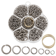 1255Pcs 7 Style 304 Stainless Steel Open Jump Rings, with 1Pc Brass Rings Assistant Tool, Stainless Steel Color, 4~10x0.5~1.4mm, Inner Diameter: 3~7mm(DIY-AR0003-69)