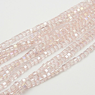 Electroplate Glass Beads Strands, AB Color Plated, Faceted, Cube, Pink, 3x3x3mm, Hole: 1mm(EGLA-D018-3x3mm-32)