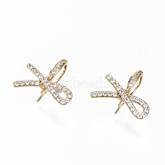 Brass Micro Pave Clear Cubic Zirconia Earring Hooks, Ear Wire, for Half Drilled Beads, Nickel Free, Silk Ribbon, Real 18K Gold Plated, 17mm, 21 Gauge, Pin: 0.7mm, 24 Gauge, Pin: 0.5mm(for half drilled beads)(KK-S356-135G-NF)