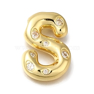 Brass with Cubic Zirconia Pendant, Letter S, Letter S, 24x16.5x6mm, Hole: 4mm(KK-Q818-03S-G)