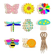 40Pcs 8 Styles Unfinished Wood Pendants, for DIY Kids Painting Craft, Home Decor Pendants, Chrysanthemum, Ladybug, Dragonfly, Butterfly, Mushroom, Snail, Bee, Flower, Moccasin, 6.6~9x6.3~9x0.25cm, 5pcs/style(WOOD-CJ0001-65)