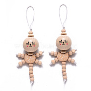 Natural Wood Pendant Decorations, with Waxed Cord, Doll, PeachPuff, 145~154x57~58mm(HJEW-S002-003C)