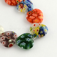 Heart Handmade Millefiori Glass Beads Strands, Mixed Color, 17x17x4mm, Hole: 1.5mm, about 22pcs/strand, 13.7 inch(LK-R004-28)