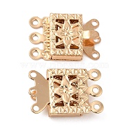 Brass Box Clasps, 3-Strand, 6-Hole, Rectangle, Light Gold, 10x15x2.8mm, Hole: 1mm(KK-XCP0001-70LG)
