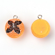 Resin Pendants, with Platinum Iron Loop, Persimmon, Sandy Brown, 20.5x17x12mm, Hole: 2mm(RESI-TAC0009-06)