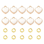 10Pcs Heart Alloy Enamel Charms, Light Gold, with 10Pcs Brass Jump Rings, White, 8x7.50x2.50mm, Hole: 1.50mm(ENAM-YW0002-92)