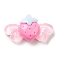 Translucent Resin Cabochons, Strawberry with Wings, Pink, 14.5~15x26x7~7.5mm(RESI-C035-02C)