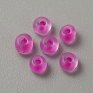 Transparent Frosted Glass Beads, Rondelle, Magenta, 5x3.5mm, Hole: 1.2mm, about 2400pcs/200g(FGLA-TAC0008-08I)