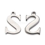 304 Stainless Steel Alphabet Charms, Stainless Steel Color, Letter.S, 12x8x1mm, Hole: 1mm(STAS-H122-S-P)