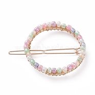 Alloy Hollow Hair Barrettes, Ponytail Holder Statement, with Glass Seed Beads, Colorful, 61x48x8mm(PHAR-JH00068-05)