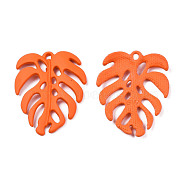 Spray Painted Alloy Pendants, Tropical Leaf, Cadmium Free & Nickel Free & Lead Free, Coral, 34x27x4mm, Hole: 1.8mm(PALLOY-N155-114C)