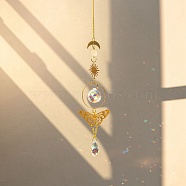 Glass Suncatcher, Brass Butterfly Wind Chime Hanging Pendant Decoration, Golden, 390mm(PW-WG84809-05)