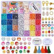 DIY Heishi Beads Jewelry Set Making Kit, Including Polymer Clay & Acrylic & Natural Cowrie Shell Beads, Alloy & CCB Plastic Charms & Polyester Tassel Charms, Iron Jump Rings & Bead Tips, Alloy Clasp, Elastic Thread, Mixed Color, Polymer Clay Beads: 4380pcs/box(DIY-SZ0007-04)