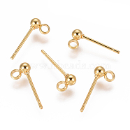 304 Stainless Steel Ear Stud Components, with Loop, Ball, Golden, 14x3mm, Hole: 1.8mm, Pin: 0.7mm(STAS-I120-16A-G)