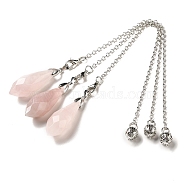 Natural Rose Quartz Dowsing Pendulum Big Pendants, with Platinum Plated Brass Findings, Bullet Charm, Cadmium Free & Lead Free, 218~222mm(G-H286-03P-03)