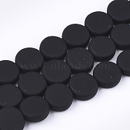 Spray Painted Non-magnetic Synthetic Hematite Beads Strands, Flat Round, Black, 8x3mm, Hole: 1mm, about 48pcs/strand, 15.7 inch(G-T116-01A-17)