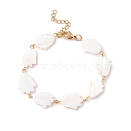 Natural Shell Tulip Link Chain Bracelet, 304 Stainless Steel Jewelry for Women, Golden, White, 7 inch(17.7cm)(BJEW-C015-04G)