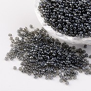 Round Glass Seed Beads, Trans. Colours Lustered, Gray, Size: about 2mm in diameter, hole: 1mm, about 3306pcs/50g(X-SEED-A006-2mm-112)