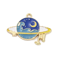 Alloy Enamel Pendants, Planet, Golden Charm, Royal Blue, 20x26x1.2mm, Hole: 1.8mm, 10pcs/set(ENAM-Q001-02G)