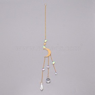 Moon Brass Wind Chime Ornament, with Glass Beads, for Wall Hangings Decoration, Golden, 495mm, Hole: 11mm(HJEW-TAC0009-03G)