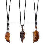 3Pcs 3 Style Natural Tiger Eye Wing & Cone & Dagger Pendant Necklaces Set with Polyester Rope for Men Women, 15.43~18.31 inch(39.2~46.5cm), 1Pc/style(NJEW-GL0001-02)