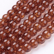 Spray Painted Crackle Glass Beads Strands, Round, Saddle Brown, 6mm, Hole: 1.3~1.6mm, about 133pcs/strand, 31.4 inch(CCG-Q001-6mm-16)