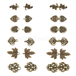 SUPERFINDINGS 12Sets 6 Styles Tibetan Style Zinc Alloy Hook Button, Shawls and Capes Buckle, for Garment Accessories, Antique Bronze, 20~67x19~66x3~8mm, Hole: 1.5~2.5mm, 2sets/style(FIND-FH0009-29)