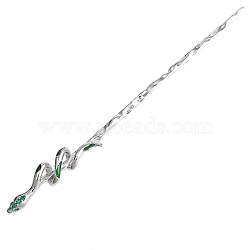 Snake Alloy Rhinestone Hair Sticks, Enamel Style Hair Sticks for Women Girls, Platinum, 170x14mm(PW-WG25989-01)