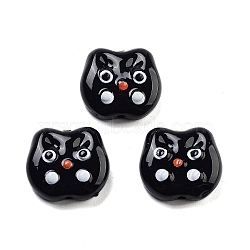 Opaque Acrylic With Enamel Beads, Cat, Black, 15x17x6mm, Hole: 1.8mm(OACR-U001-07B)