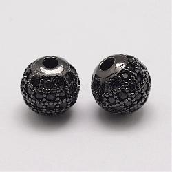 Brass Micro Pave Cubic Zirconia Beads, Round, Gunmetal, 8.5x8mm, Hole: 2mm(ZIRC-E110-04B)