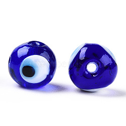 Handmade Lampwork Beads, Evil Eye, Round, Dark Blue, 12x11mm, Hole: 1.8mm(LAMP-T021-06A)