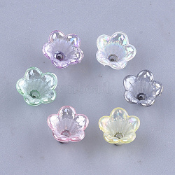 Transparent Acrylic Bead Caps, AB Color, 5-Petal, Flower, Mixed Color, 10x14x13.5mm, Hole: 1.6mm(X-TACR-T007-04)
