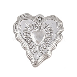 304 Stainless Steel Pendants, Sacred Heart Charm, Stainless Steel Color, 20.5x19x2mm, Hole: 1mm(STAS-D264-06D-P)